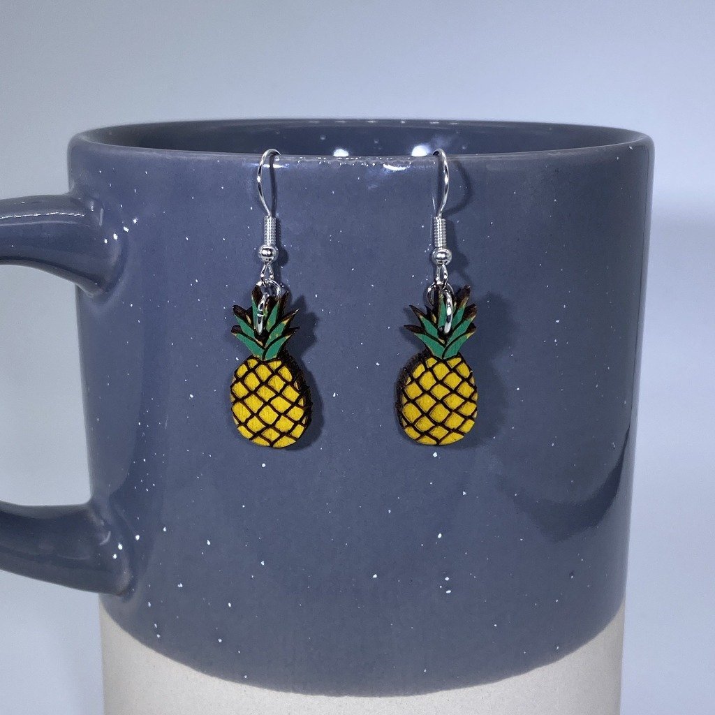 Tropical Pineapples Wooden Dangle Earrings - Cufflinks - Cate's Concepts, LLC