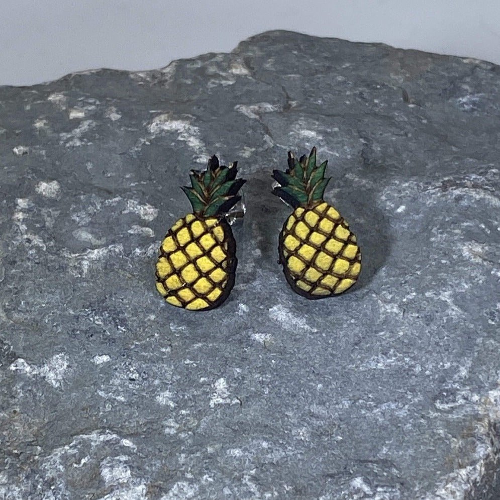 Tropical Pineapples Wooden Dangle Earrings - Stud - Cate's Concepts, LLC
