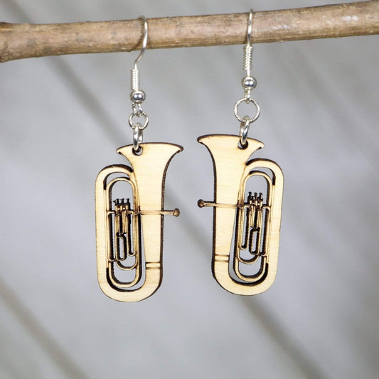 Tuba Wooden Dangle Earrings - - Cate's Concepts, LLC