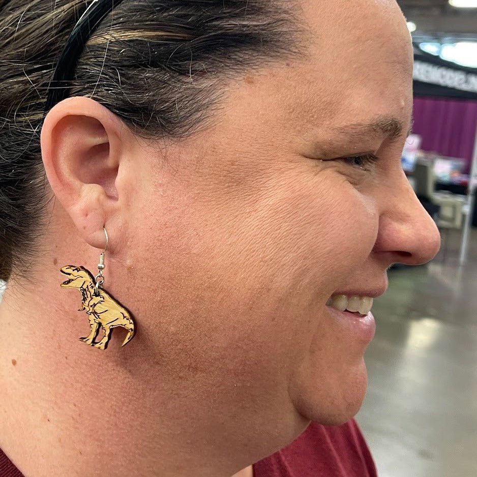Tyrannosaurus, T Rex Wooden Dangle Earrings - - Cate's Concepts, LLC