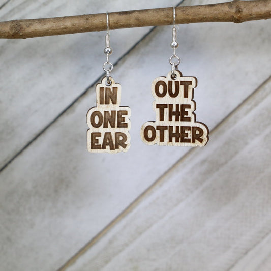 Unique In One Ear Out the Other Earrings - Quirky Wood Statement Jewelry - - Cate's Concepts, LLC