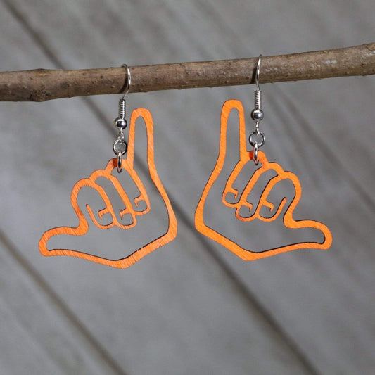 UTSA Birds up! Hand sign Wooden Dangle Earrings - - Cate's Concepts, LLC