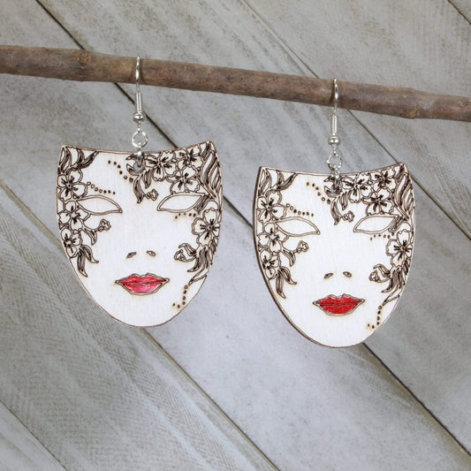 Venetian Mask Wooden Dangle Earrings - - Cate's Concepts, LLC