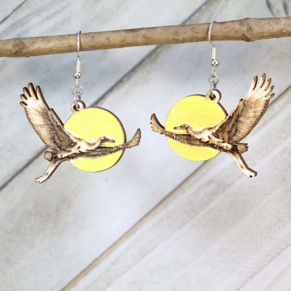 Whoop It Up! - Whooping Crane Wooden Dangle Earrings - - Cate's Concepts, LLC