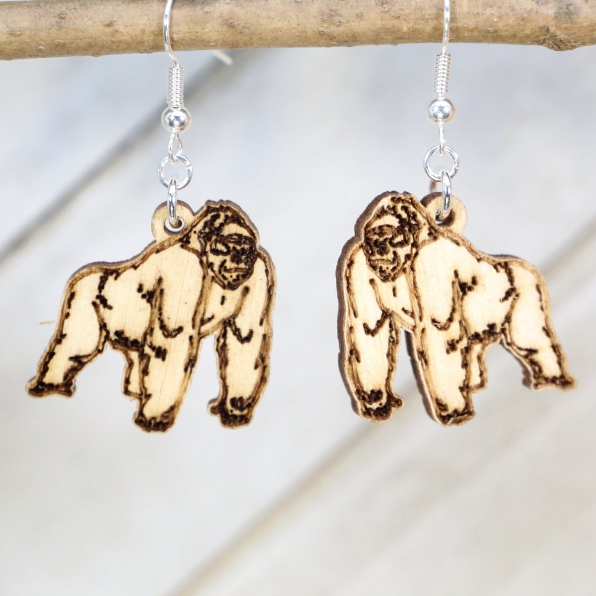 Wild Gorilla Wooden Earrings - - Cate's Concepts, LLC