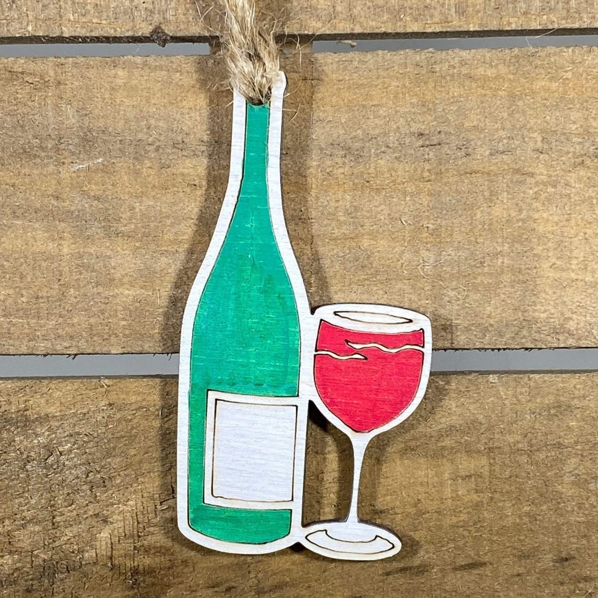 Wine Bottle and Glass Wooden Christmas Ornaments - - Cate's Concepts, LLC