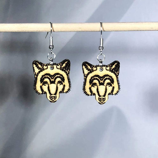 Wolf Wooden Dangle Earrings - - Cate's Concepts, LLC