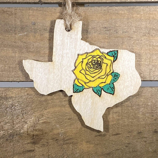 Yellow Rose of Texas Wooden Ornaments - - Cate's Concepts, LLC